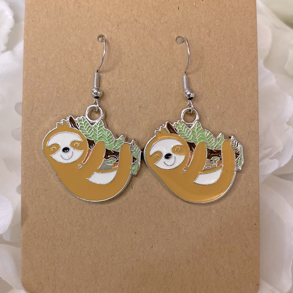 Sloth on a branch earrings made with .925 Sterling Silver ear wires NWT